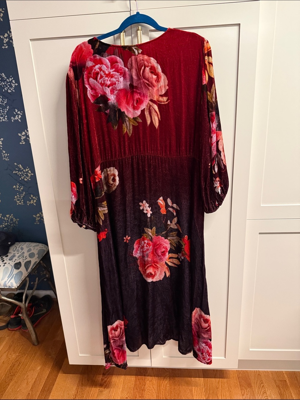 Johnny Was Coralie Velvet Floral Midi Dress in Red and Black